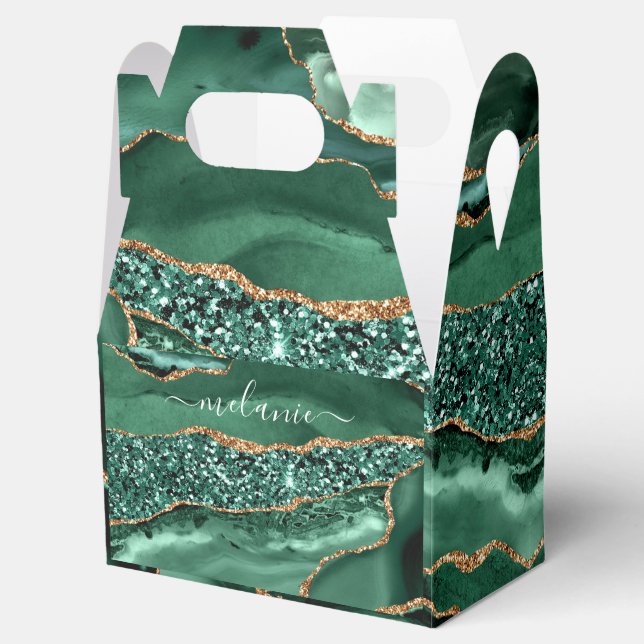 Agat Grön Guld Glitter Geod Marmor Ditt Namn Presentaskar (Öppnad)