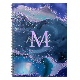Agat i mörk blått och Lila Glitter Anteckningsbok