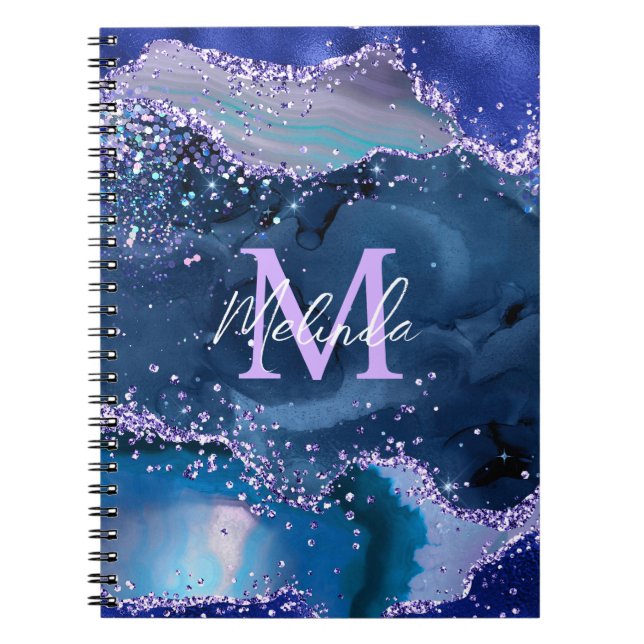 Agat i mörk blått och Lila Glitter Anteckningsbok (Framsidan)