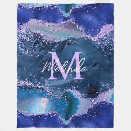 Agat i mörk blått och Lila Glitter Fleecefilt