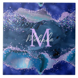 Agat i mörk blått och Lila Glitter Kakelplatta