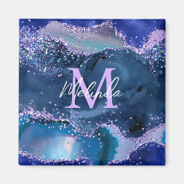 Agat i mörk blått och Lila Glitter Magnet