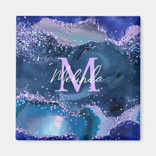 Agat i mörk blått och Lila Glitter Magnet