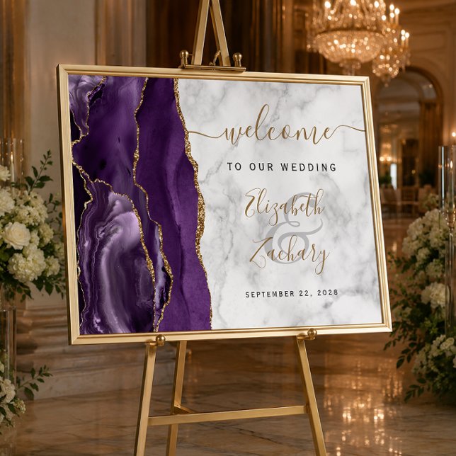 Agat Lila Guld Marmor Bröllopsvälkomst Poster (Skapare uppladdad)