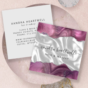 Agat Mauve Silver Glitter Silke Fyrkantigt Visitkort