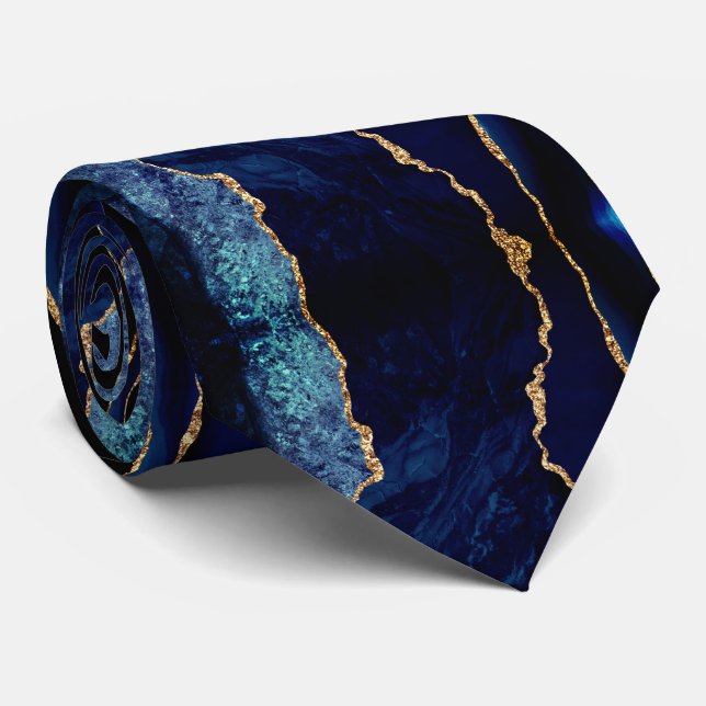 Agat Navyblå Guld Marble Modern Slipknot Slips (Rullad)
