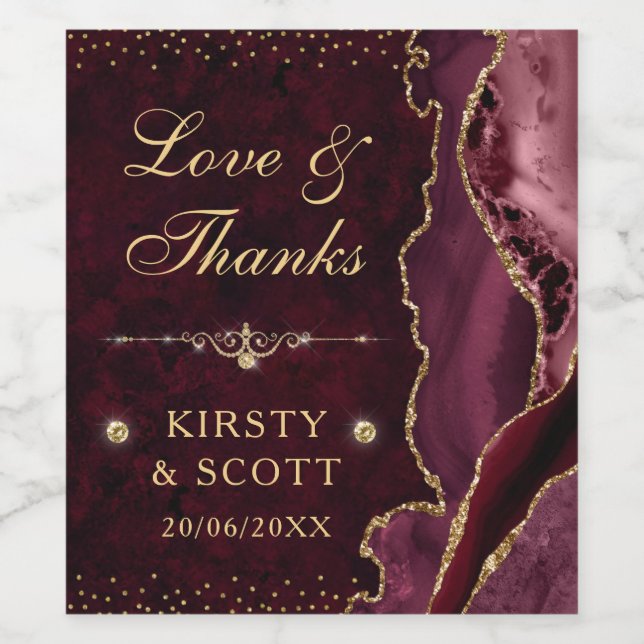 Agat och marmor Bröllop Vinflaska Etikett (Singel etikett)