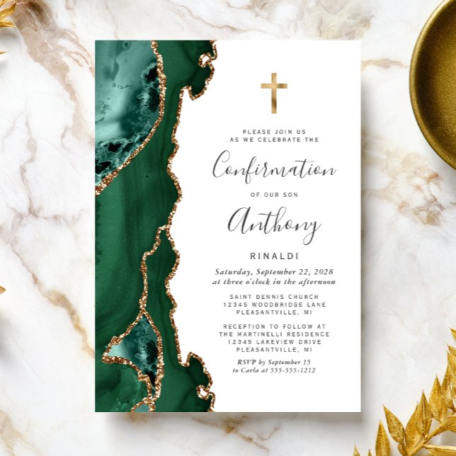 Agat Smaragdgrön Guld Glitter Konfirmation Inbjudningar (Skapare uppladdad)