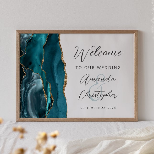 Agat Teal Guld Script Bröllop Välkommen Poster (Skapare uppladdad)