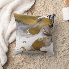 Agate Black and Guld Marble Custom Name Brev Kudde