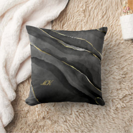 Agate Black and Guld Marble Custom Name Brev Kudde