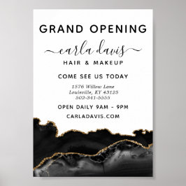 Agate Black and Guld Marble Salon Grand Open Poster
