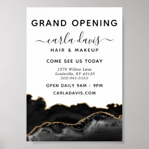 Agate Black and Guld Marble Salon Grand Open Poster