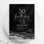 Agate Black Silver 30års födelsedag Inbjudningar<br><div class="desc">Svarta och silver-agate-inbjudan till 30års födelsedag. Elegantens moderna design med vattenfärgad bakgrund,  faux glitter silver och typsnitt för färgskript. Trendig inbjudan-kortets perfekt för en snyggt kvinnor i firande. Skrivna Zazzle-inbjudningar eller digital utskrivbar mall för omedelbar nedladdning.</div>