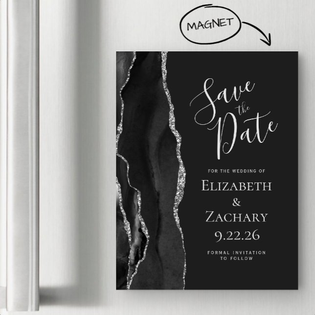 Agate Black Silver Mörk Magnetic Save Date (Skapare uppladdad)