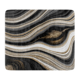 Agate Black white guld fluid marble