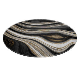 Agate Black White och Guld fluid marble