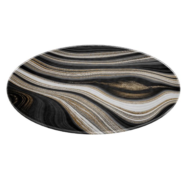 Agate Black White och Guld fluid marble (Hörn)