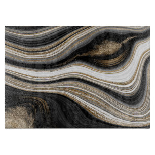 Agate Black white och guld fluid marble modern