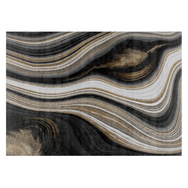 Agate Black white och guld fluid marble modern (Framsidan)