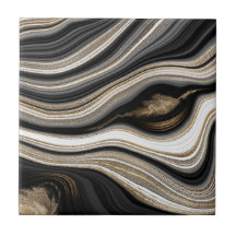 Agate Black white och guld fluid marble modern