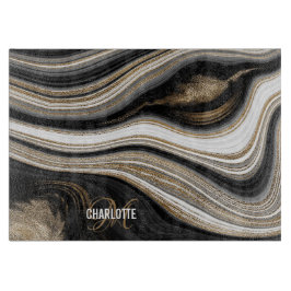 Agate Black white och guld fluid monogram namn