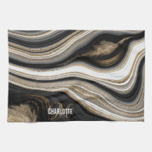 Agate Black white och guld fluid monogram namn