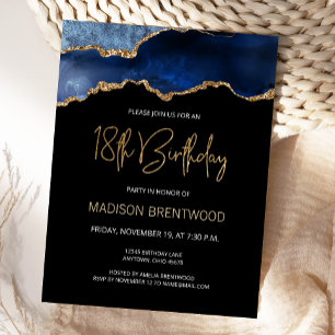 Agate Blue Guld 18:e födelsedagsinbjudan Vykort
