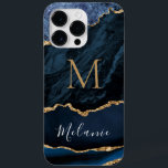 Agate Blue Guld Glitter Marble Custom Name Brev<br><div class="desc">iphone case med Monogram Namn Agate Navy Blue Guld Gemstone Marble Geode Glitter Gnistra Birthday - Anniury eller Bröllop Gift / Supparly - Add Your Brev / Personlig - Text or Remove - make Your Namn Speciellare or Samsung iphone case Gift - Resize and move or remove and add add...</div>