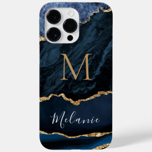 Agate Blue Guld Glitter Marble Custom Name Brev