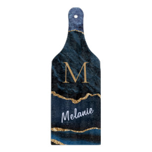 Agate Blue Guld Marble Monogram Namn Clearboard Bo