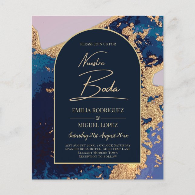 Agate Blue Guld Nuestra Boda Spain Bröllop LeahG Flygblad (Framsidan)