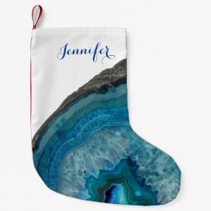 Agate Blue turquise White Monogram Namn Coola Liten Julstrumpa