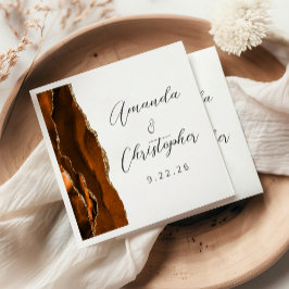 Agate Bränd Orange Guld Script Bröllop Pappersservett