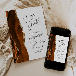 Agate Bränd Orange Guld Script Bröllop Sparad Spara Datumet