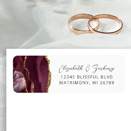 Agate Burgundy Guld Bröllop Returadress Etikett