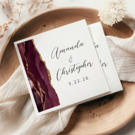 Agate Burgundy Guld Bröllopsskrift Pappersservett