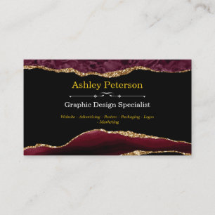 Agate Burgundy & Guld Faux Glitter Affärskort Visitkort