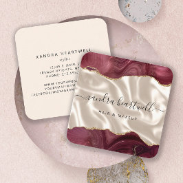 Agate Burgundy Guld Glitter Elfenbenskusten Silke Fyrkantigt Visitkort