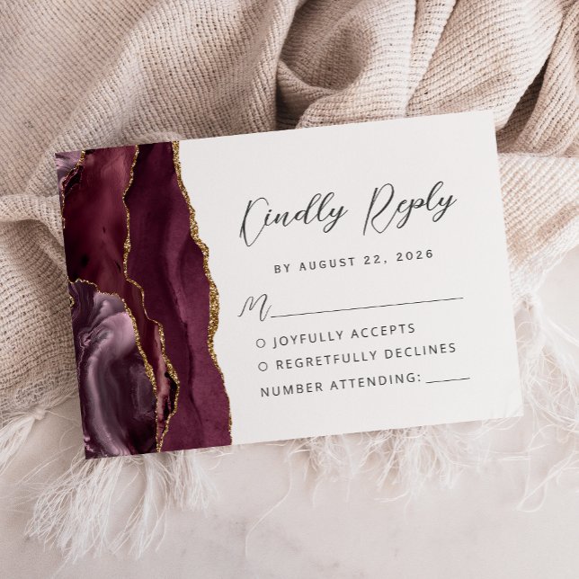 Agate Burgundy Guld Modern Bröllopsskrift OSA Kort (Skapare uppladdad)