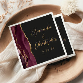 Agate Burgundy Guld Mörkt Bröllop Pappersservett