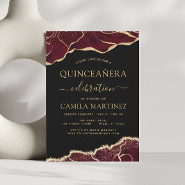 Agate Burgundy Quinceañera Guld 15:e födelsedagen  Inbjudningar