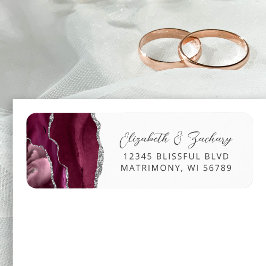 Agate Burgundy Silver Bröllop Returadress Etikett
