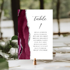 Agate Burgundy Silver Modern Skrift Bröllop Bordsnummer