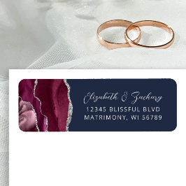 Agate Burgundy Silver Navy Bröllopsreturadress Returadress Etikett