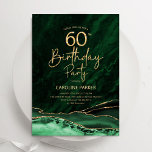 Agate Emerald Grönt Guld 60:e födelsedagen Inbjudningar<br><div class="desc">Emerald grönt och guld agate 60:e födelsedagsfest inbjudan. Elegantens moderna design med vattenfärgad bakgrund,  faux glitter guld och typsnitt för färgskript. Trendig inbjudan-kortets perfekt för en snyggt kvinnor i firande. Skrivna Zazzle-inbjudningar eller digital utskrivbar mall för omedelbar nedladdning.</div>