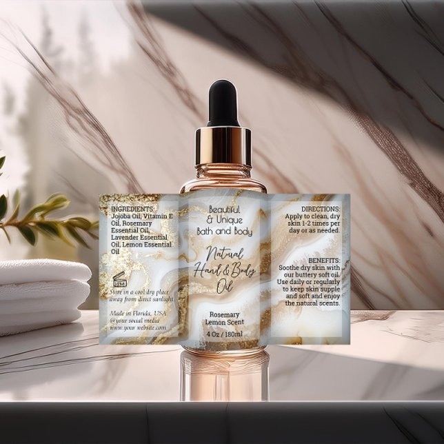 Agate Flaska etikett 4oz eller Oil Dropper Product (gold label)