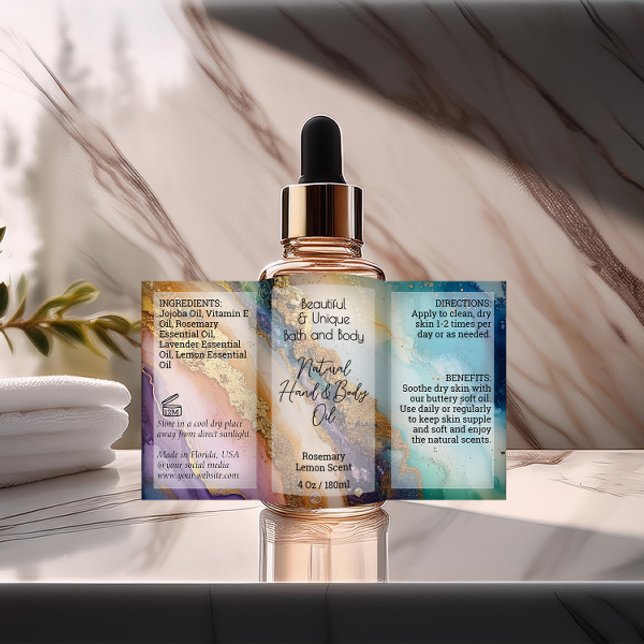 Agate Flaska etikett 4oz eller Oil Dropper Product (rainbow agate custom 4oz dropper bottle label)