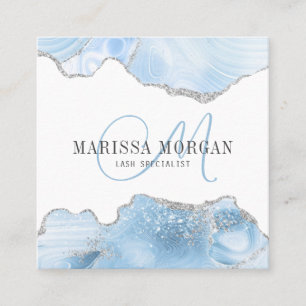 Agate Geode Blue Monogram Lash Specialist Fyrkantigt Visitkort