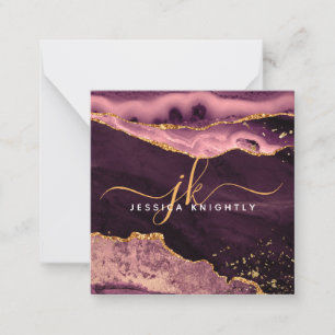Agate Geode Burgundy Guld Glitter-skript Monogram Anteckningskort